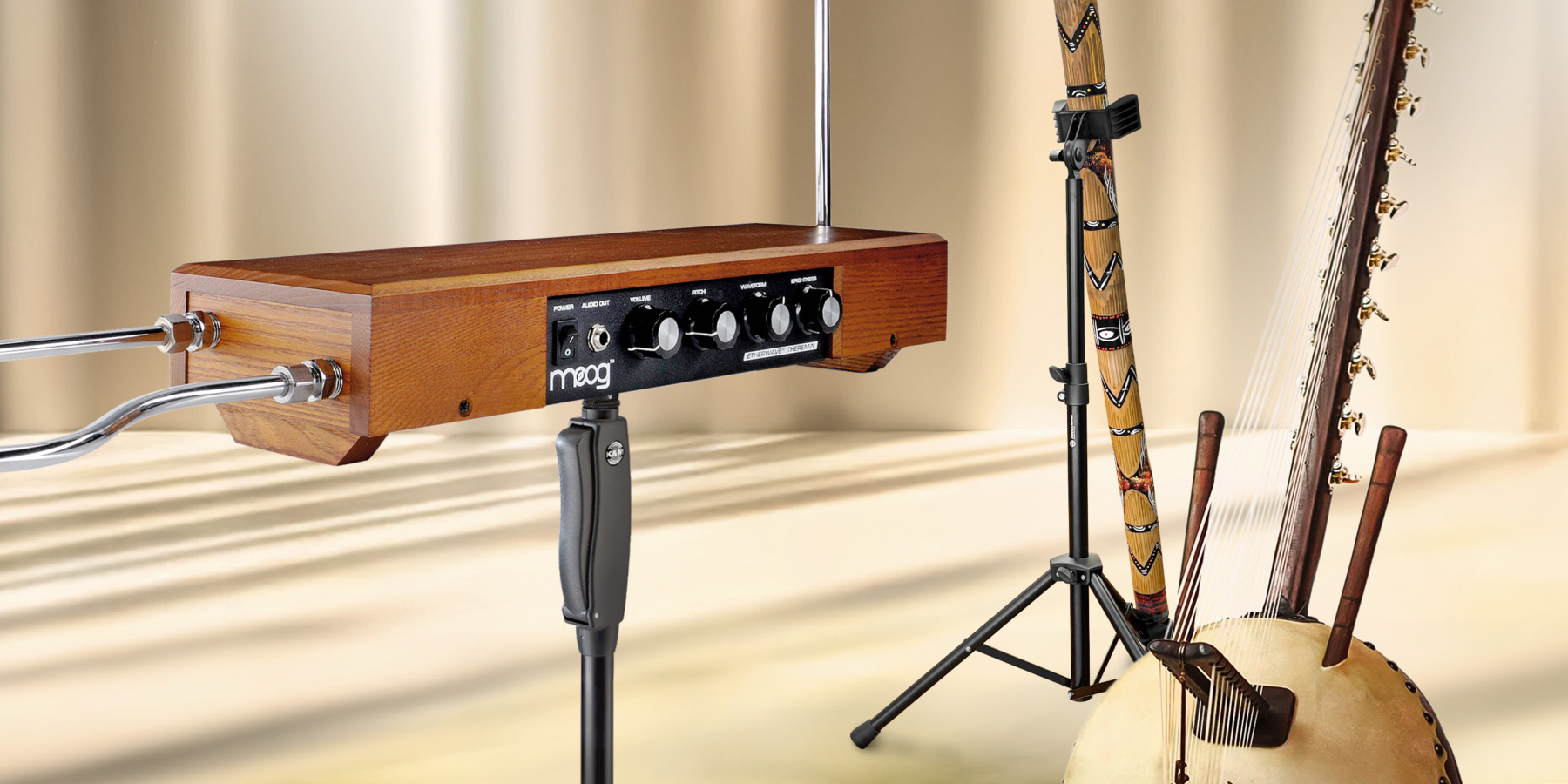 Ausgefallene Instrumente wie das Didgeridoo können auch Halt in einem K&M Ständer finden